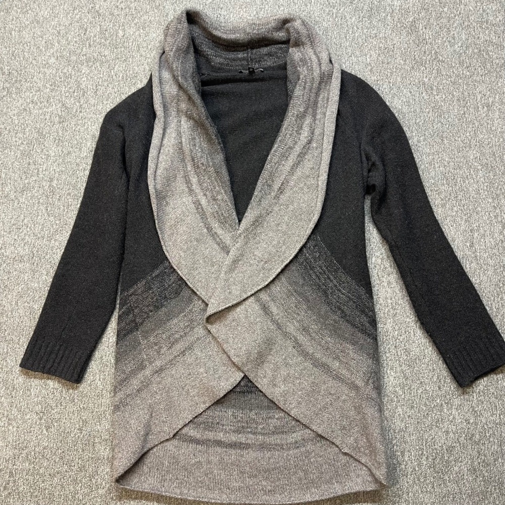 Eileen Fisher Ombre Shawl Collar Cardigan Sweater Charcoal Italian Yarn S Wool